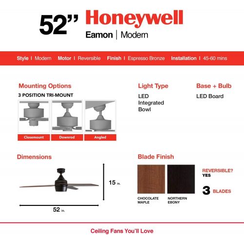  Honeywell Ceiling Fans 50605-01 Eamon Ceiling Fan, 52, White