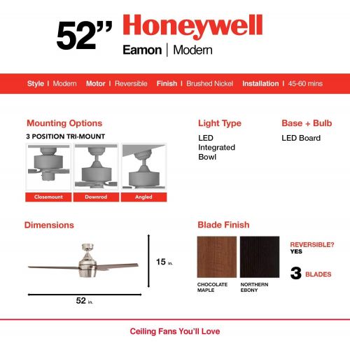  Honeywell Ceiling Fans 50605-01 Eamon Ceiling Fan, 52, White