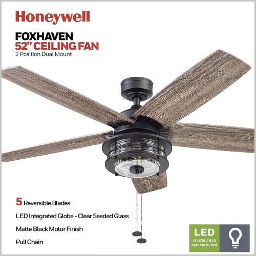  Honeywell Ceiling Fans 51631-01 Foxhaven Ceiling Fan, 52, Matte Black