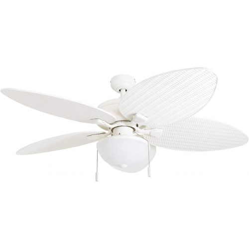  Honeywell Ceiling Fans 50511-01 Inland Breeze 52-Inch Tropical Ceiling Fan LED, Five Palm Leaf/Wicker Blades, Indoor/Outdoor, White