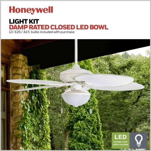  Honeywell Ceiling Fans 50511-01 Inland Breeze 52-Inch Tropical Ceiling Fan LED, Five Palm Leaf/Wicker Blades, Indoor/Outdoor, White