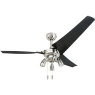 Honeywell Ceiling Fans Honeywell 50611 Phelix High Power Ceiling Fan, LED 56 Industrial, 3 Black ABS Blades, Brushed Nickel