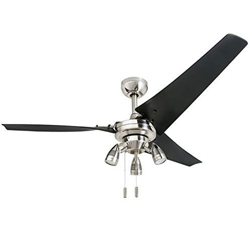  Honeywell Ceiling Fans Honeywell 50611 Phelix High Power Ceiling Fan, LED 56 Industrial, 3 Black ABS Blades, Brushed Nickel