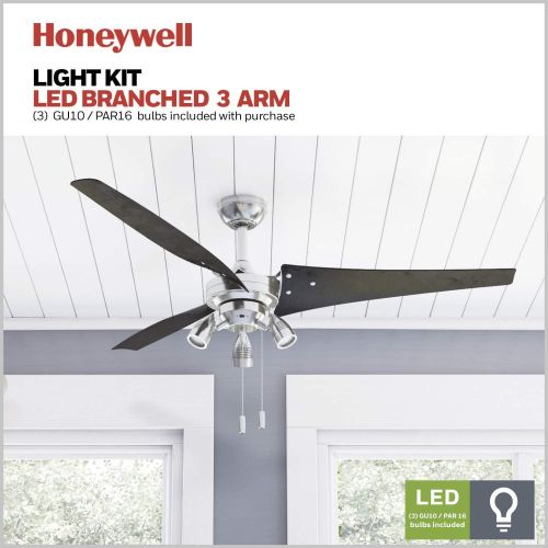  Honeywell Ceiling Fans Honeywell 50611 Phelix High Power Ceiling Fan, LED 56 Industrial, 3 Black ABS Blades, Brushed Nickel