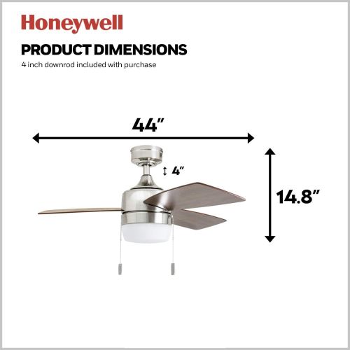  Honeywell Ceiling Fans Honeywell 50616-01 Barcadero Ceiling Fan 44 Compact Contemporary, Integrated LED Light, Chocolate Maple Blades, Brushed Nickel