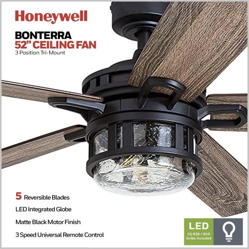  Honeywell Ceiling Fans 50690-01 Bonterra, 52 inches, Matte Black