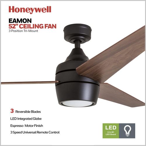  Honeywell Ceiling Fans 50603-01 Remote Control Led Eamon Modern Ceiling Fan, 52, Bronze