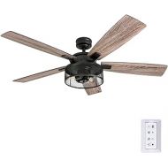 Honeywell Ceiling Fans 50614-01 Carnegie LED Ceiling Fan 52, Indoor, Rustic Barnwood Blades, Industrial Cage Light, Matte Black