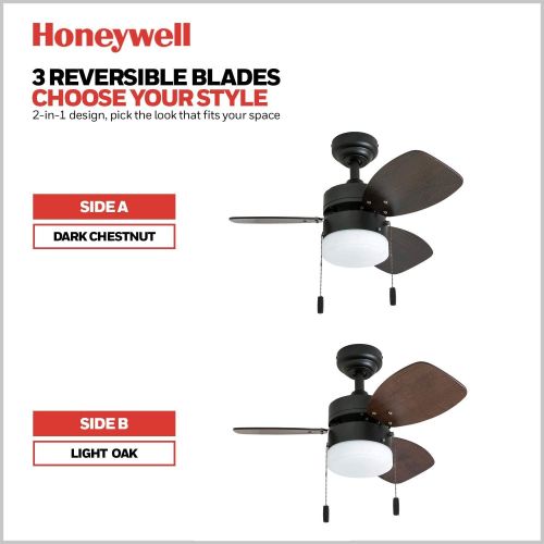  Honeywell Ceiling Fans Ocean Breeze Contemporary, LED Frosted Light, 30”, Dark Oak/Dark Chestnut Finish Blades, Gilded Espresso