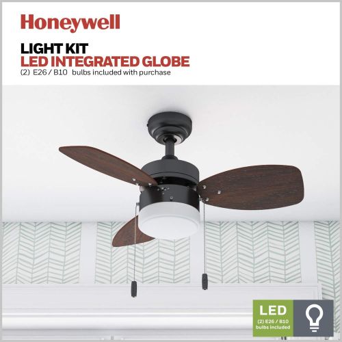  Honeywell Ceiling Fans Ocean Breeze Contemporary, LED Frosted Light, 30”, Dark Oak/Dark Chestnut Finish Blades, Gilded Espresso