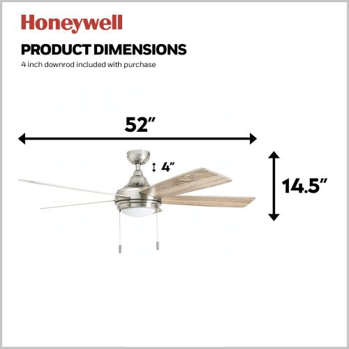  Honeywell Ceiling Fans Honeywell 50606-01 Ventnor Farmhouse Ceiling Fan, 52” Rustic Barnwood Decor, Indoor, Brushed Nickel