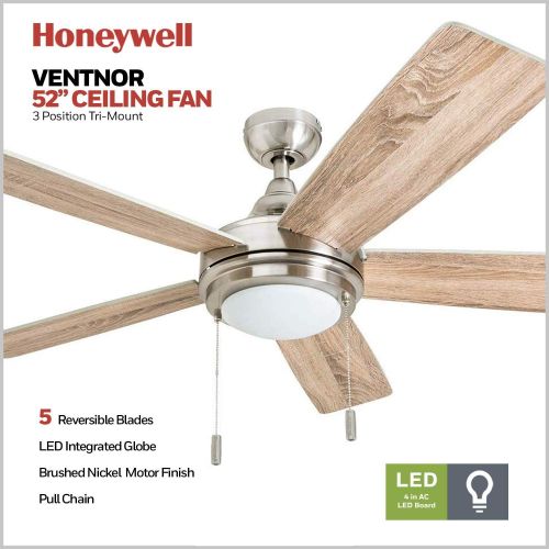  Honeywell Ceiling Fans Honeywell 50606-01 Ventnor Farmhouse Ceiling Fan, 52” Rustic Barnwood Decor, Indoor, Brushed Nickel