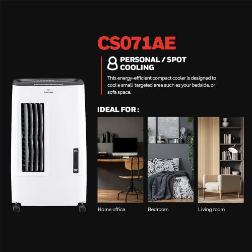  Honeywell Home CS071AE Quiet, Low Energy, Compact Portable Evaporative Cooler with Fan & Humidifier, Carbon Dust Filter & Remote Control, White/Gray, 176 cfm