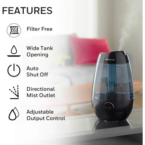  Honeywell HUL535B Cool Mist Humidifier Black Filter Free with Auto Shut-Off & Variable Settings for Medium Room, Bedroom, Baby Room