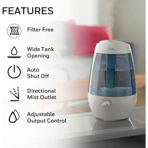  Honeywell HUL535B Cool Mist Humidifier Black Filter Free with Auto Shut-Off & Variable Settings for Medium Room, Bedroom, Baby Room