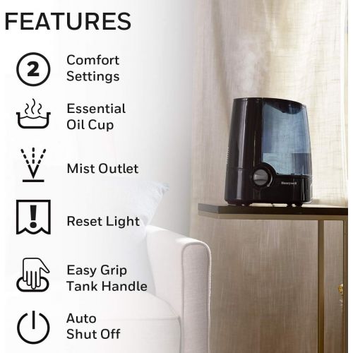  Honeywell HWM705B Filter Free Warm Moisture Humidifier Black Ultra Quiet Filter Free with High & Low Settings, 1-Gallon Tank for Office, Bedroom, Baby Room