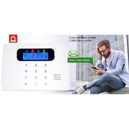  HongTie Wireless Home Security Alarm System Kit with PIR Detector and Door Window Sensor,GSM SIM Card Burglar Alarm Outdoor Siren