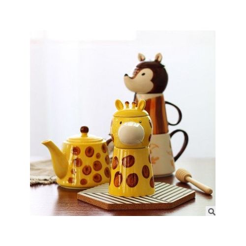  Hongjiu Ceramic mug Creative hand drawing tea teapot combination coffee cup Afternoon tea (giraffe)