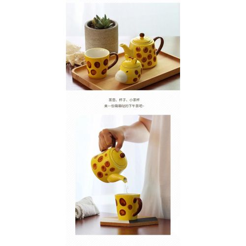  Hongjiu Ceramic mug Creative hand drawing tea teapot combination coffee cup Afternoon tea (giraffe)