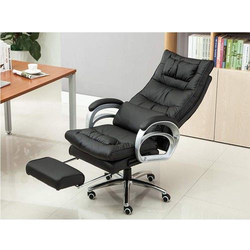  Hongyuantongxun Computer Chair Home Office Chair Reclining PU Leather Swivel Chair Massage Footrest Business Chair (Color : Black, Size : 65115cm)