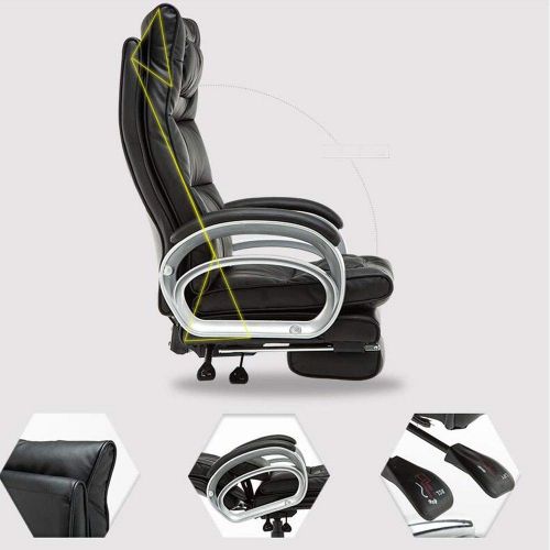  Hongyuantongxun Computer Chair Home Office Chair Reclining PU Leather Swivel Chair Massage Footrest Business Chair (Color : Black, Size : 65115cm)