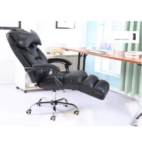  Hongyuantongxun Computer Chair Home Office Chair Reclining PU Leather Lifting Chair Massage Footrest Lunch Break Chair - Green (Color : Black, Size : 6070cm)