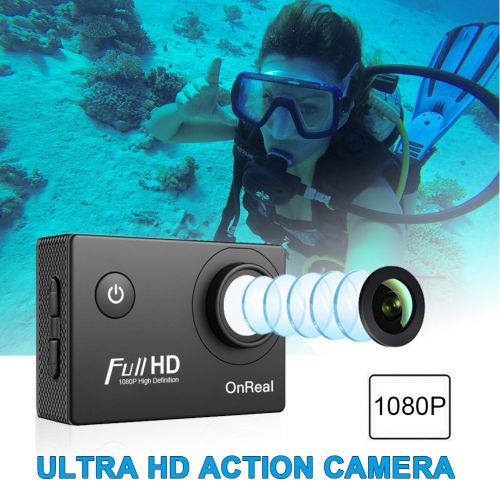  Honlibey Action Camera, 1080P Wide Angle Sport Camera Camcorder with 30M Waterproof Case and Mounting Accessories for Diving Hiking Cycling Swimming Climbing