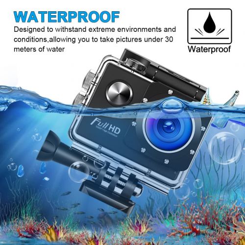  Honlibey Action Camera, 1080P Wide Angle Sport Camera Camcorder with 30M Waterproof Case and Mounting Accessories for Diving Hiking Cycling Swimming Climbing