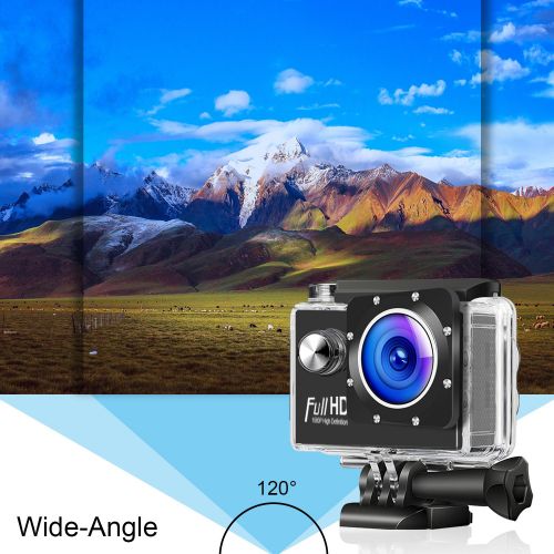  Honlibey Action Camera, 1080P Wide Angle Sport Camera Camcorder with 30M Waterproof Case and Mounting Accessories for Diving Hiking Cycling Swimming Climbing