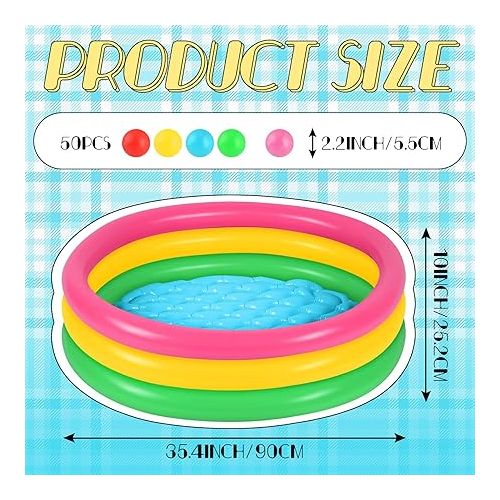  Kiddie Pool Baby Pool Inflatable Pool with 50 Pcs Balls, Inflatable Swimming Pools Blow up for Beach Water Play Backyard Summer Indoor and Outdoor Party Supplies (35.4 Inch)