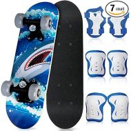 Honoson 7 Pcs Skateboard for Toddlers Beginners Knee Elbow Pads Wrist Guards Gear Set