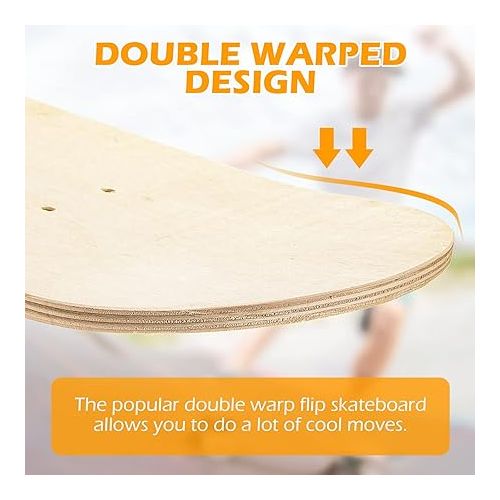  12 Pack Blank Skateboard Decks Maple Skateboard Deck 8 x 32 Inch 7 Ply Wooden Skate Decks Natural Wood Double Tail Plain Skateboard Concave Light Deck Bulk for Art Painting Replacement Home Decoration