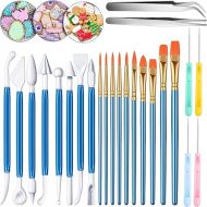 24 Pieces Cookie Decorating Tool Set Fondant Cake Decorating Tool Set Include Decoration Brushes Sugar Stir Needle Fondant Modeling Tool Elbow and Straight Tweezer for Cookie Cake Decoration (Blue)