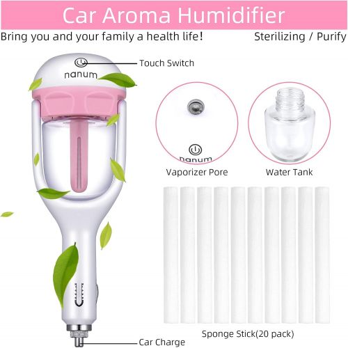  Honoson LED Car Air Humidifier Nanum Car Diffuser 20 Pieces Car Diffuser Sponges Refill Sticks Humidifier Filter Wick Replacement Absorbent Sponge Sticks Aroma Diffuser Air Freshener (Pink