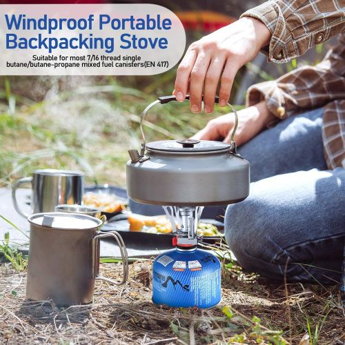  Honoson Camping Stove Travel Stove Windproof Backpacking Stove with Piezo Ignition Portable Fuel Burner for Outdoor Camping Hiking Cooking