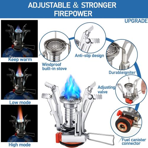  Honoson Camping Stove Travel Stove Windproof Backpacking Stove with Piezo Ignition Portable Fuel Burner for Outdoor Camping Hiking Cooking