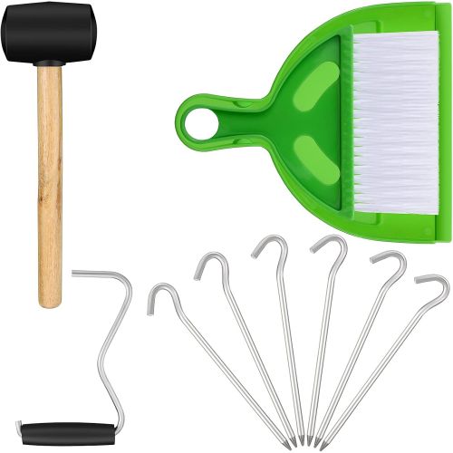  Honoson 10 Pieces Camping Tents Accessories with Rubber Hammer, Tent Peg Extractor, Tent Nails, Mini Broom and Dustpan, Nylon Mesh Bag with Drawstring