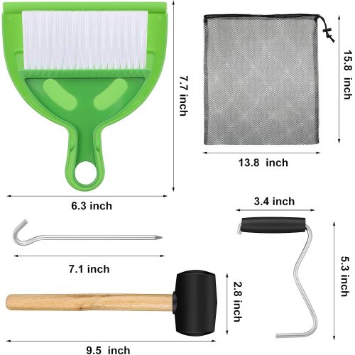  Honoson 10 Pieces Camping Tents Accessories with Rubber Hammer, Tent Peg Extractor, Tent Nails, Mini Broom and Dustpan, Nylon Mesh Bag with Drawstring