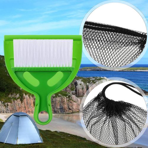  Honoson 10 Pieces Camping Tents Accessories with Rubber Hammer, Tent Peg Extractor, Tent Nails, Mini Broom and Dustpan, Nylon Mesh Bag with Drawstring