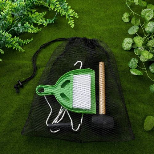  Honoson 10 Pieces Camping Tents Accessories with Rubber Hammer, Tent Peg Extractor, Tent Nails, Mini Broom and Dustpan, Nylon Mesh Bag with Drawstring