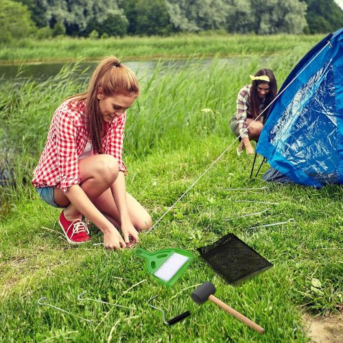  Honoson 10 Pieces Camping Tents Accessories with Rubber Hammer, Tent Peg Extractor, Tent Nails, Mini Broom and Dustpan, Nylon Mesh Bag with Drawstring