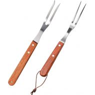 Honoson Meat Forks with Rosewood Handle and Stainless Steel Carving Fork Barbecue Fork for Christmas Kitchen Roast (2 Pieces,13 Inch, 10 Inch)