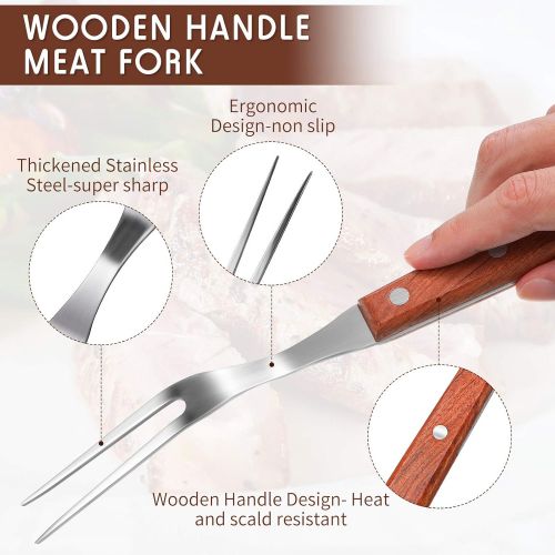  Honoson Meat Forks with Rosewood Handle and Stainless Steel Carving Fork Barbecue Fork for Christmas Kitchen Roast (2 Pieces,13 Inch, 10 Inch)