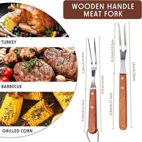  Honoson Meat Forks with Rosewood Handle and Stainless Steel Carving Fork Barbecue Fork for Christmas Kitchen Roast (2 Pieces,13 Inch, 10 Inch)