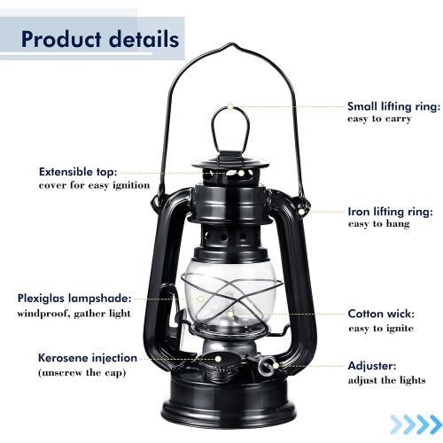  Honoson 4 Pieces Small Hurricane Lantern Oil Lamp 8 Inch Hanging Kerosene Lantern with Wick for Halloween Christmas Party Decorations Camping Hiking Backpacking Emergency