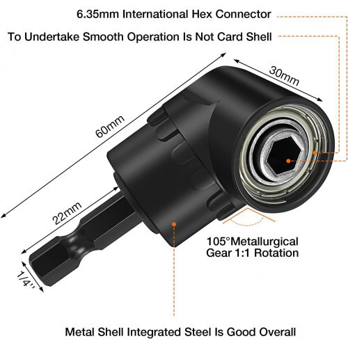  Honoson 3 Pieces Drill Bit Extension Quick Release Magnetic Drill Bit Holder Universal 1/4 Inch Hex Shank Drill Bit Extender and 1 Piece 105 Degree Right Angle Screw Driver Right Angle Dri