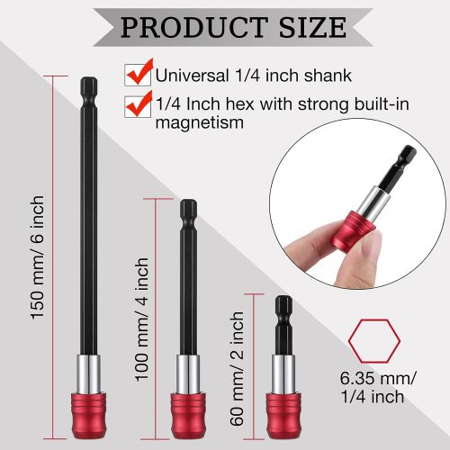  Honoson 3 Pieces Drill Bit Extension Quick Release Magnetic Drill Bit Holder Universal 1/4 Inch Hex Shank Drill Bit Extender and 1 Piece 105 Degree Right Angle Screw Driver Right Angle Dri