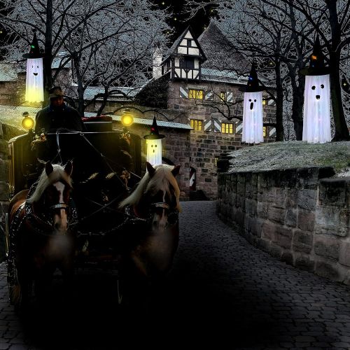  할로윈 용품Honoson 4 Pieces 40 Inch Halloween Ghost Hanging Decor Cute Flying Ghost Party Decor White Ghost Witch Hat Hanging Decoration with Colorful LED Lights for Halloween Party Outdoor Yard Indo