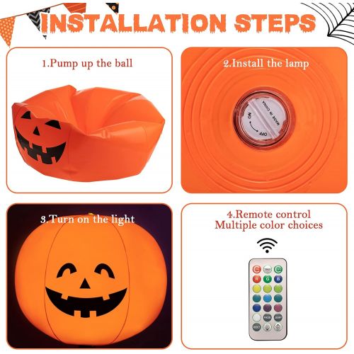  할로윈 용품Honoson 2 Pieces Halloween Pumpkin Decoration Lights Halloween Floating Pool Lights Ball Inflatable Waterproof LED Floating Ball Pumpkin Battery Color Changing Ball for Halloween Party Poo