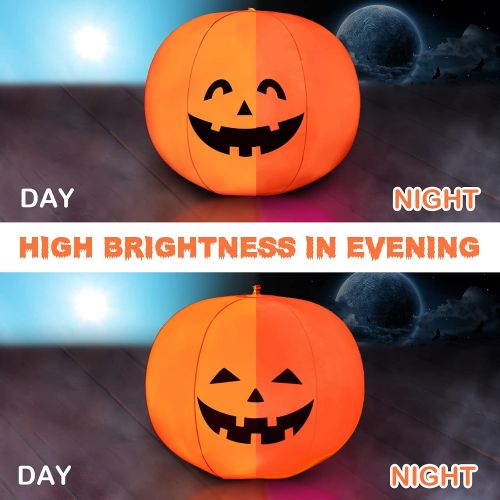  할로윈 용품Honoson 2 Pieces Halloween Pumpkin Decoration Lights Halloween Floating Pool Lights Ball Inflatable Waterproof LED Floating Ball Pumpkin Battery Color Changing Ball for Halloween Party Poo